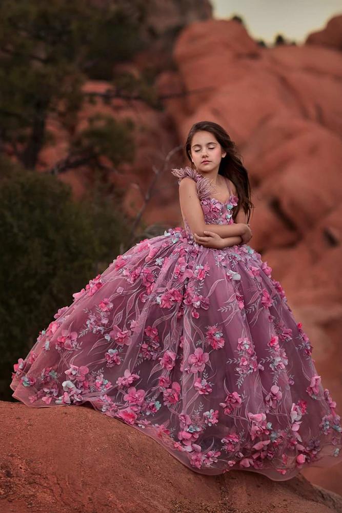 country flower girl dresses pink with floral appliques annatriantcouture