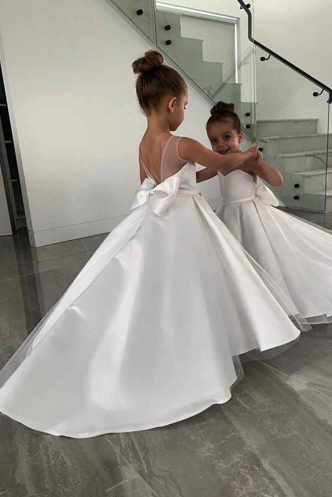 country flower girl dresses simple with bow train vintage