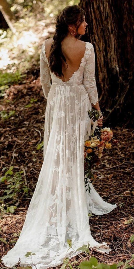 country wedding dresses a line with long sleeves v back wear your love