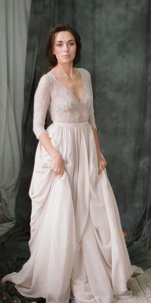 country wedding dresses a line with sleeves lace top cathy telle