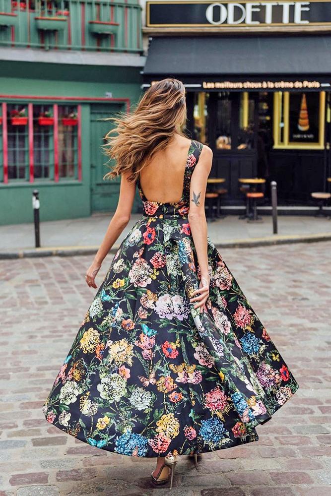 floral bridesmaid dresses a line open back black moniquelhuillier