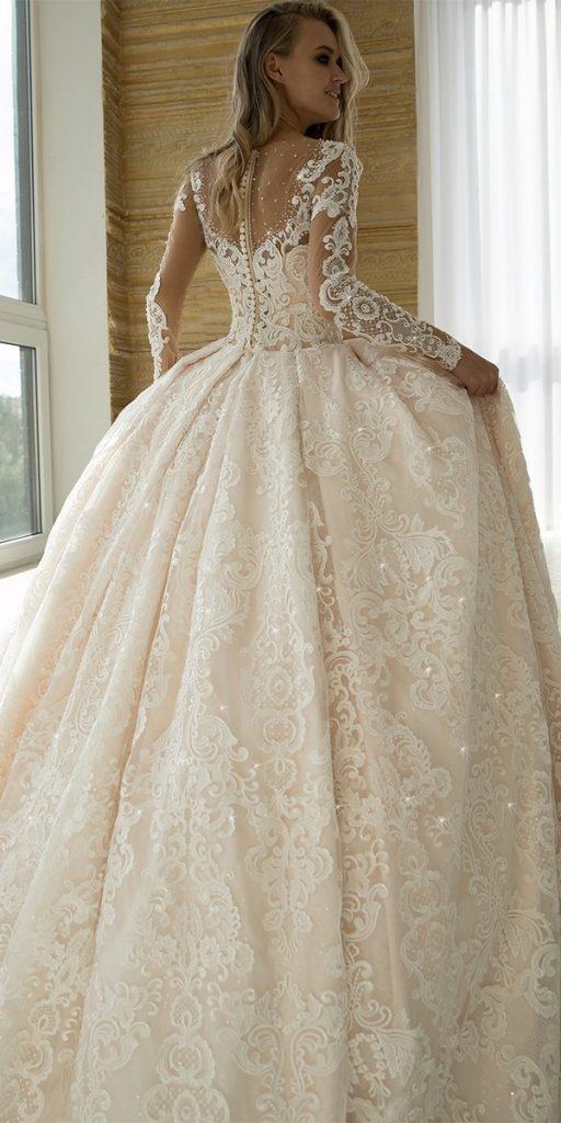 illusion long sleeve wedding dresses ball gown lace back oliviabottega