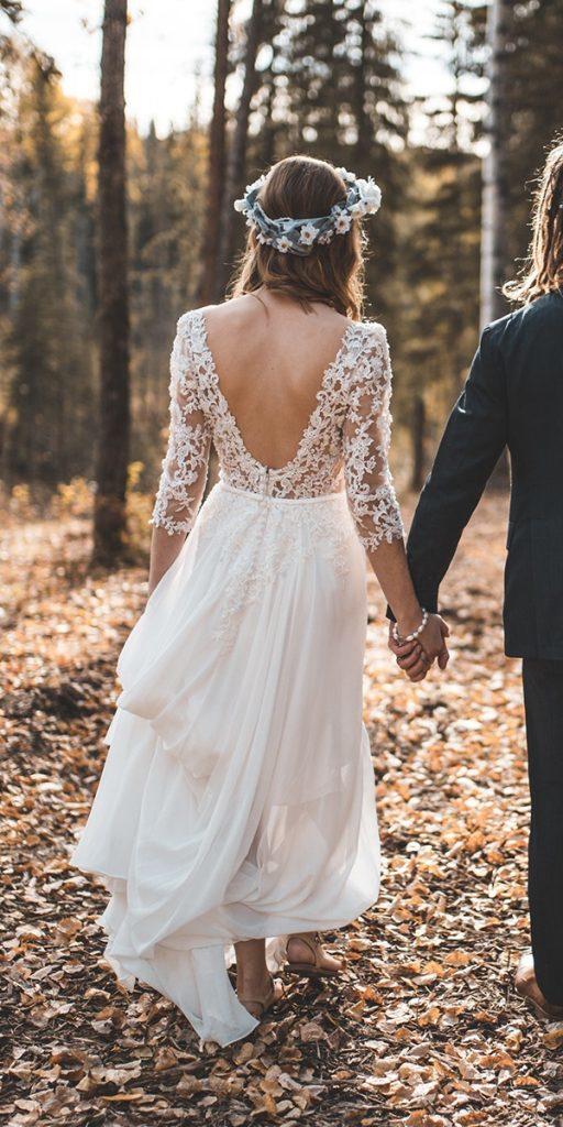 lace boho wedding dresses a line with long sleeves v back rustic bantersnaps