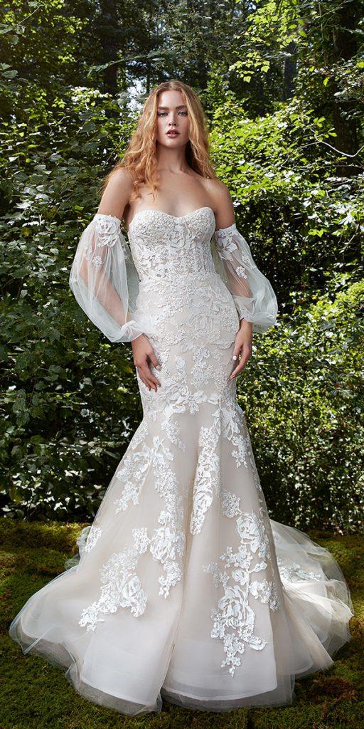 lace wedding dresses with sleeves fit and flare off the shoulder strapless neckline anne barge