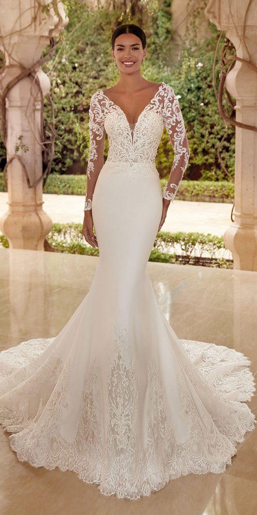 lace wedding dresses with sleeves fit and flare v neckline sexy demetrios