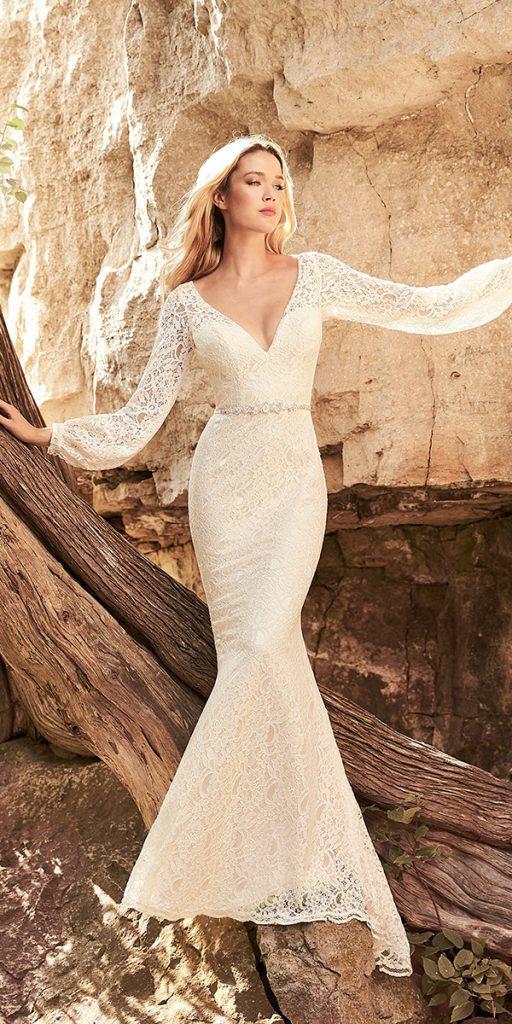 lace wedding dresses with sleeves mermaid with long sleeves v neckline mikaella