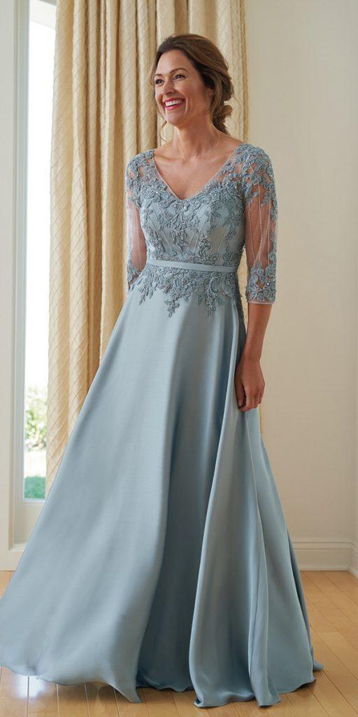 Light Blue Mother of the Bride Dress with Long Sleeves - Dress for