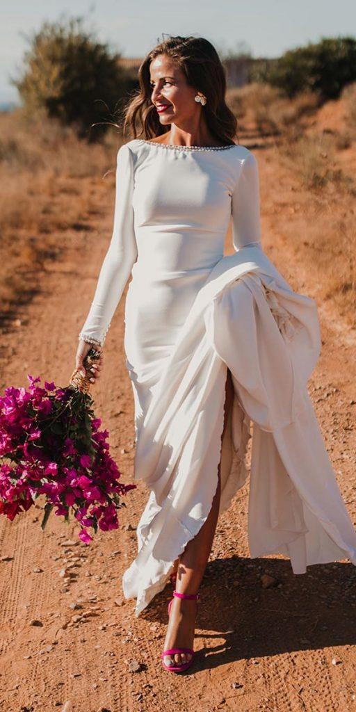 romantic bridal gowns sheath simple with long sleeves modest country pronovias