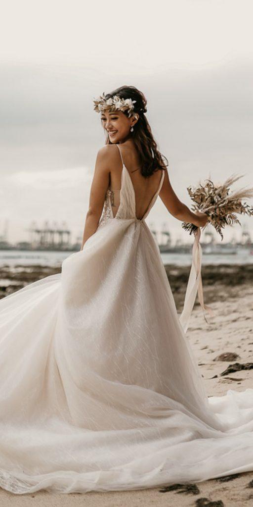 romantic bridal gowns with spaghetti straps a line v bacj beach bridefully yours