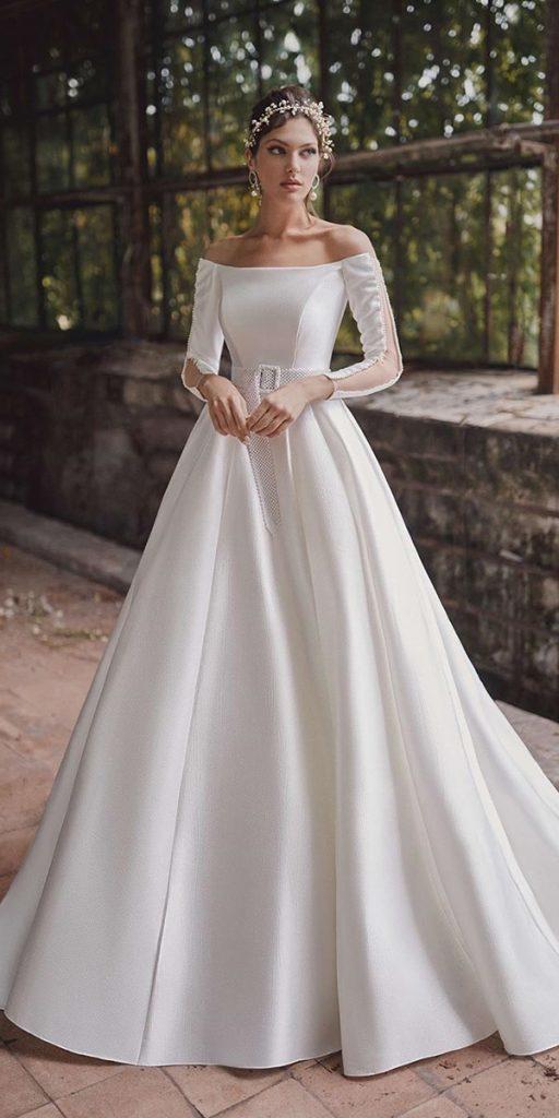 silk wedding dresses a line off the shoulder with long sleeves simple rara avis