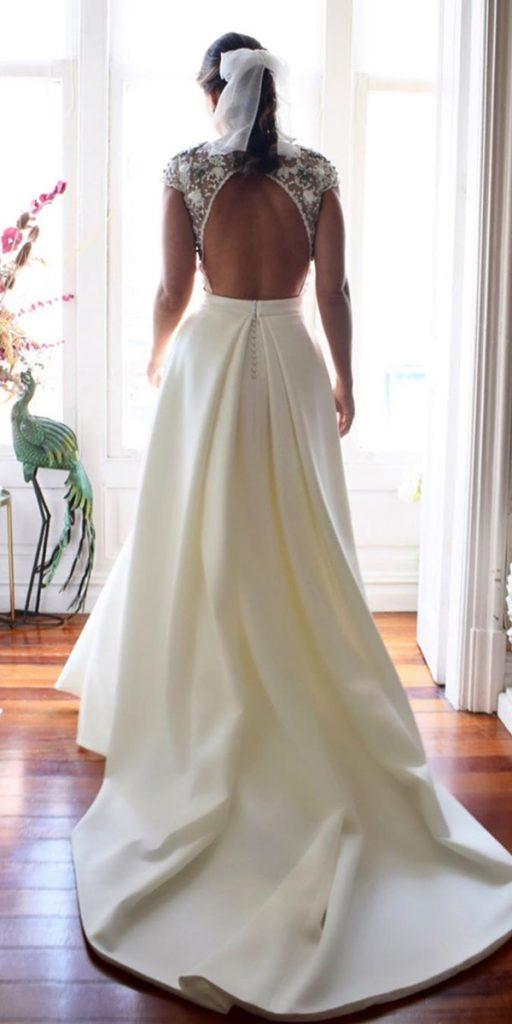 silk wedding dresses a line open back with long sleeves alicia rueda