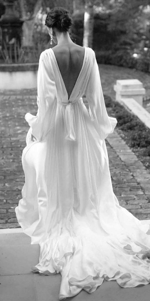 silk wedding dresses a line with long sleeves v back simple lunabeabride