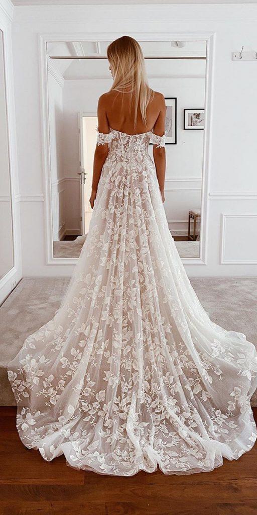 summer wedding dresses a line off the shoulder straples neckline beach tomsebastien