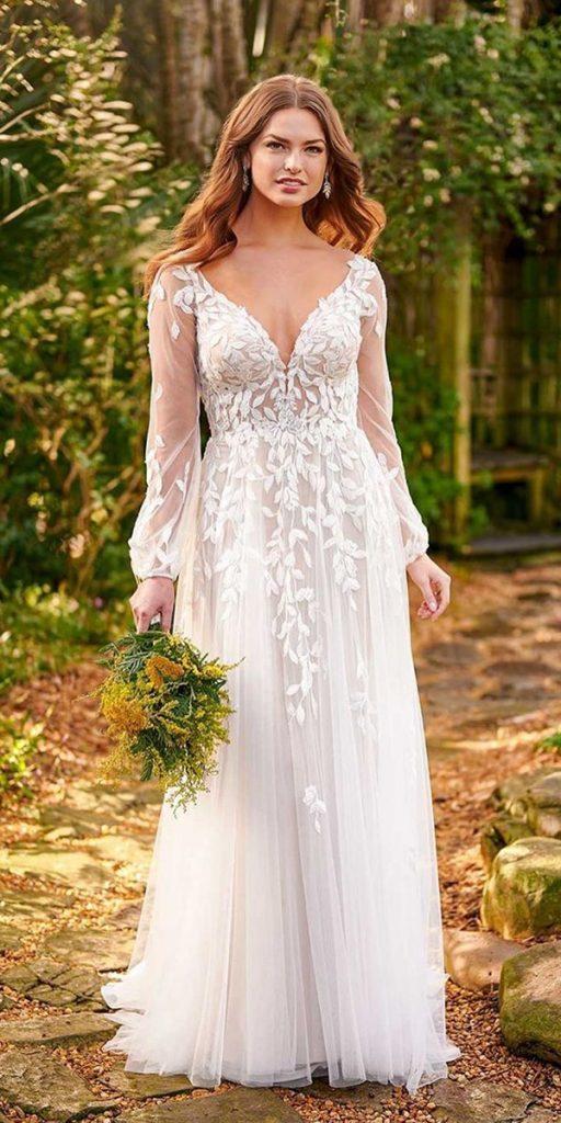 summer wedding dresses bohemian a line with sleeves floral appliques essenseofaustralia