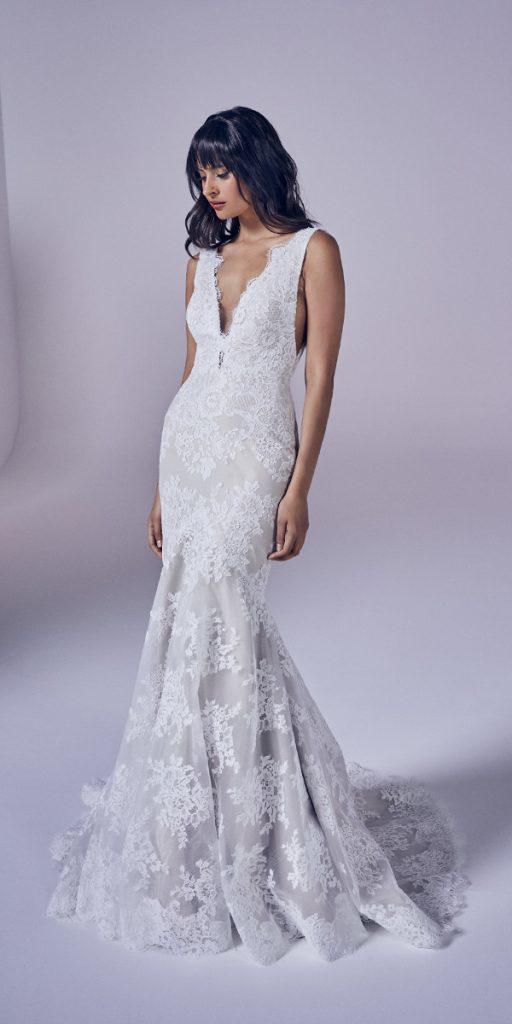 trumpet wedding dresses lace v neckline sexy beach suzanneneville