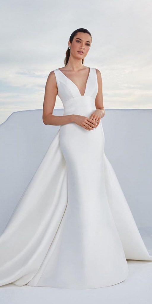 trumpet wedding dresses simple with overskirt v neckline justin alexander