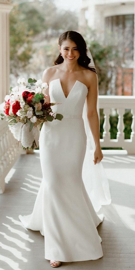trumpet wedding dresses strapless neckline simple beach suzanneneville