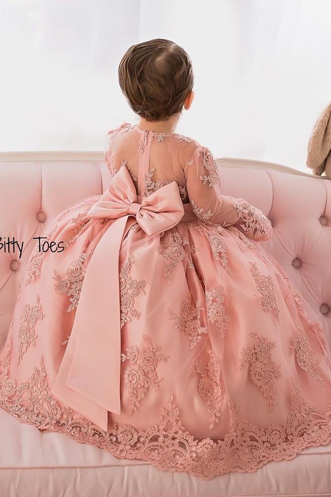 vintage flower girl dresses blush with bow lace ittybittytoes