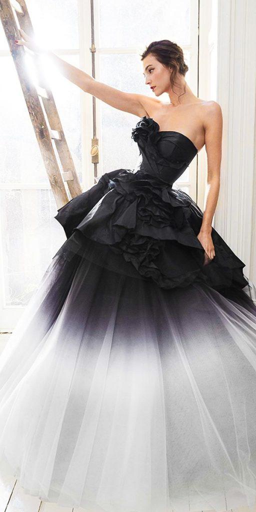 black and white wedding dresses ball gown strapless neckline tulle skirt marchesa