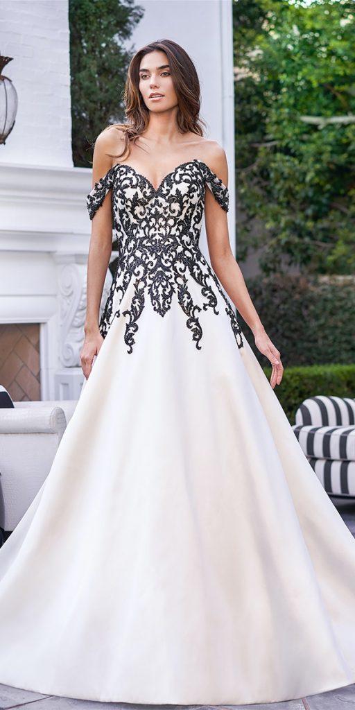 black wedding dresses a line sweetheart strapless neckline with white jasmine