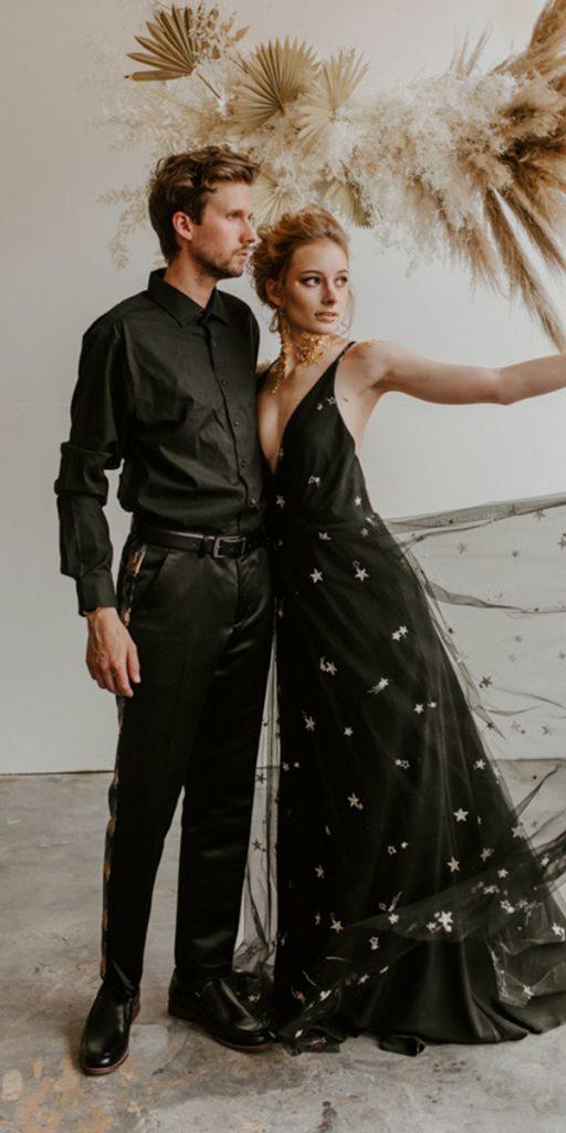black wedding dresses a line with spaghetti straps rustic love to the core