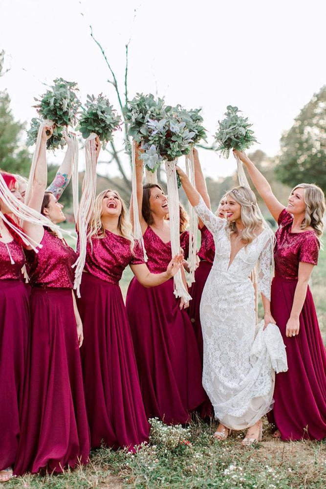 burgundy bridesmaid dresses long sequins top rustic shoprevelry