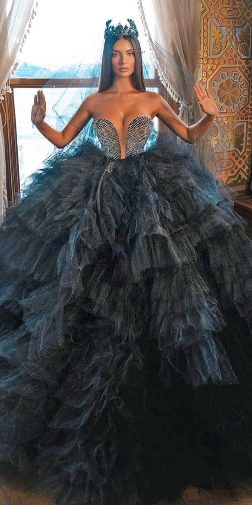 gothic wedding dresses ball gown sweetheart neckline tulle skirt saidmhamad
