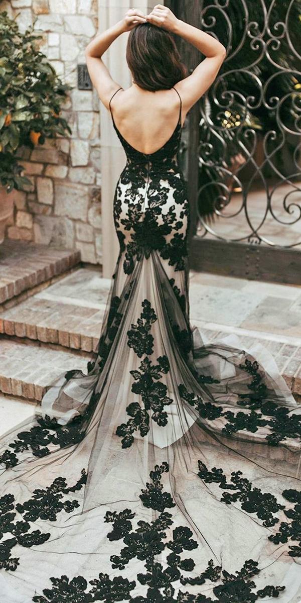 gothic wedding dresses mermaid backless with spaghetti straps lace with white casablancabridal