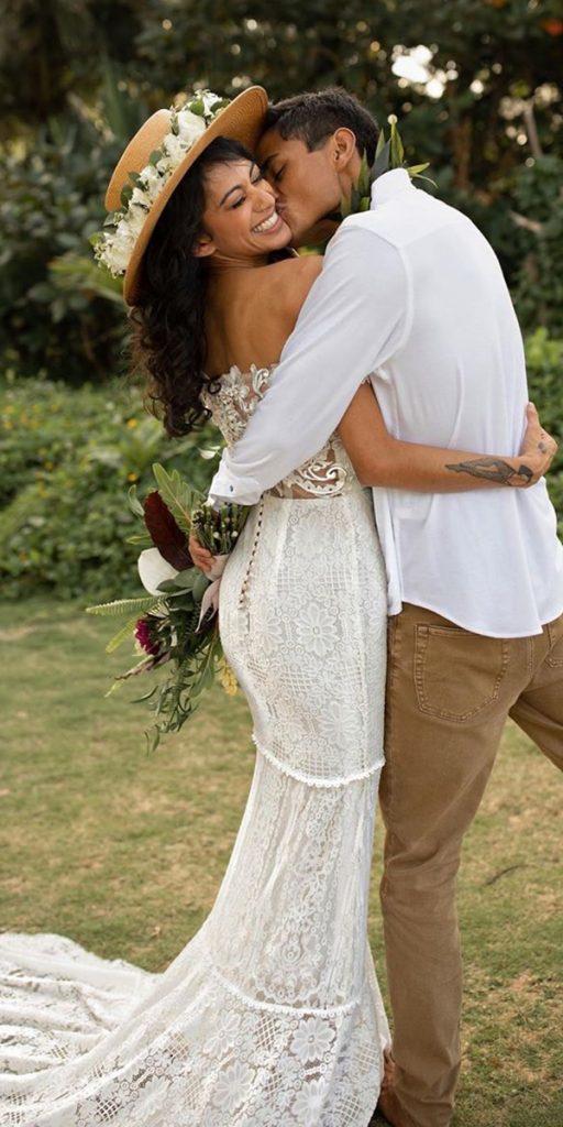 hawaiian wedding dresses off the shoulder lace with train floral and lane