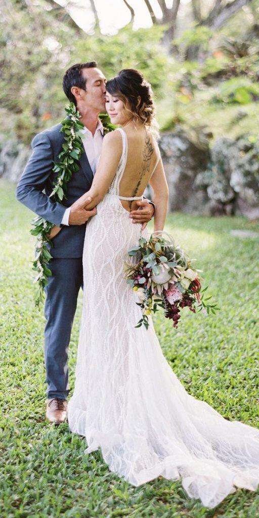 hawaiian wedding dresses trumpet backless with train beach ariastudios