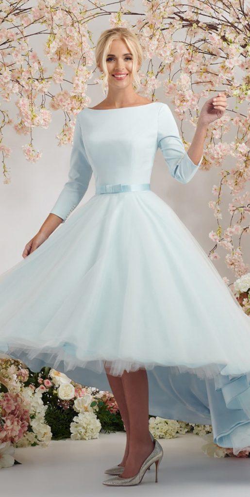 high low wedding dresses blue simple with long sleeves mooshkibridal