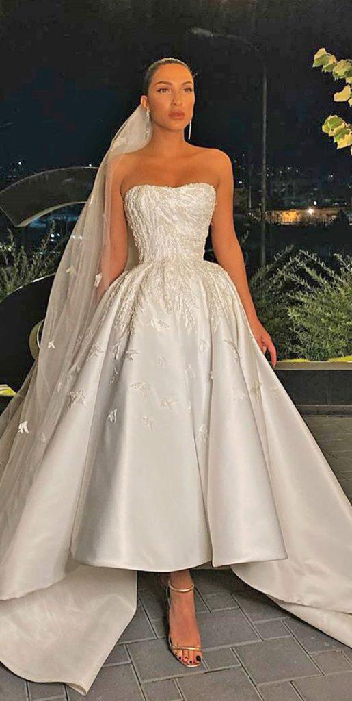 high low wedding dresses sweetheart strapless neckline with train liastublla