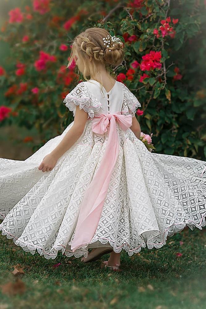 lace flower girl dresses with cap sleeves bow country irinkac