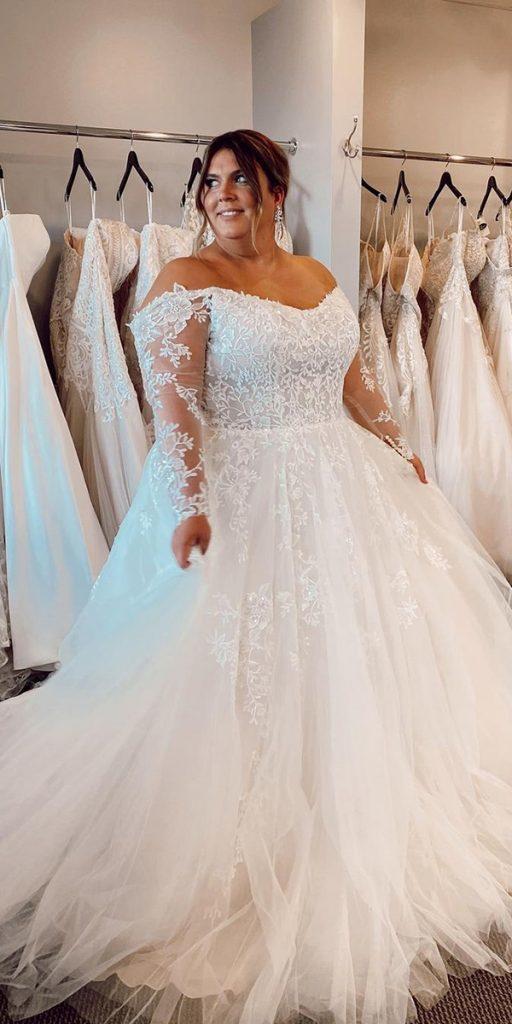 lace plus size wedding dresses ball gown strapless off the shoulder with sleeves essenseofaustralia