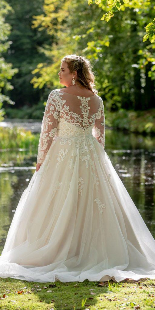lace plus size wedding dresses princess with illusion long sleeves back tattoo effect bridalstar