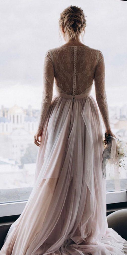 long sleeve wedding dresses a line lace blush cathytelle