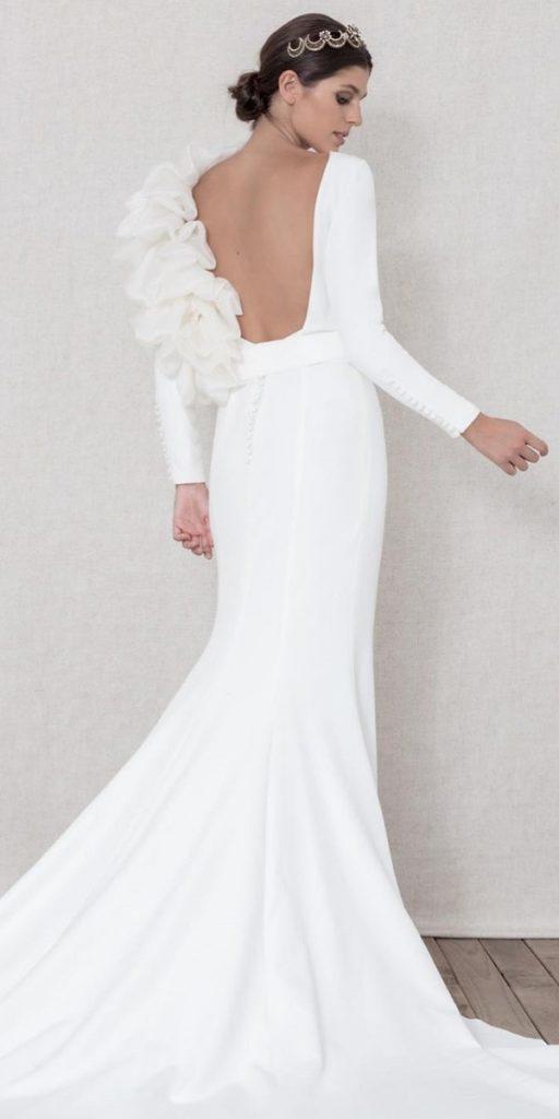 long sleeve wedding dresses fit and flare open back with train matildecano