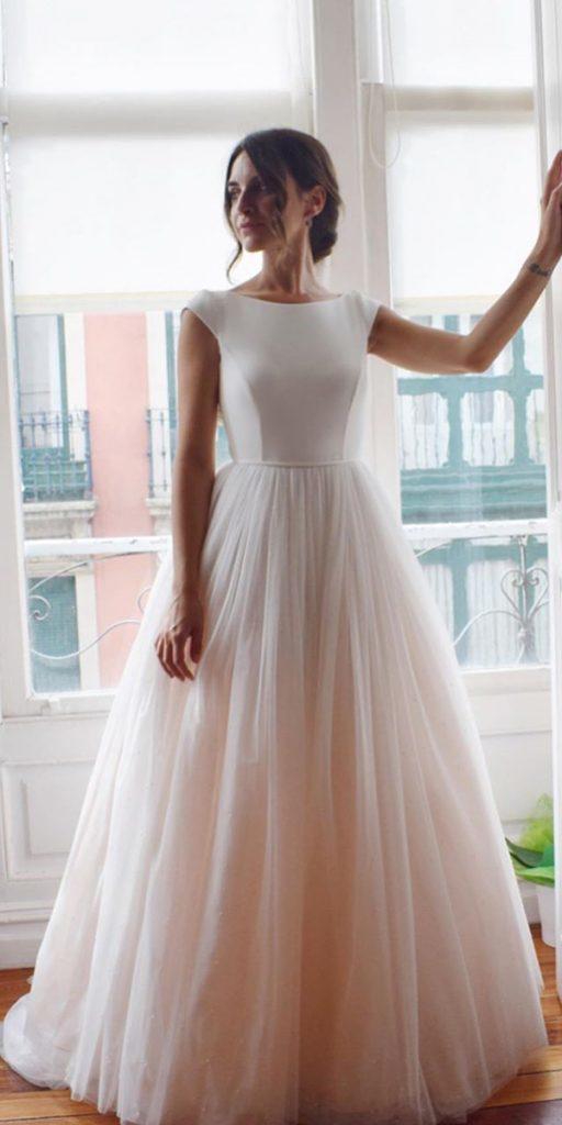 modest wedding dresses ball gown with cap sleeves simple tulle skirt aliciaruedaatelier