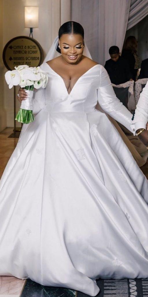 plus size ball gowns wedding dresses simple with long sleeves v neckline amyanaizphoto