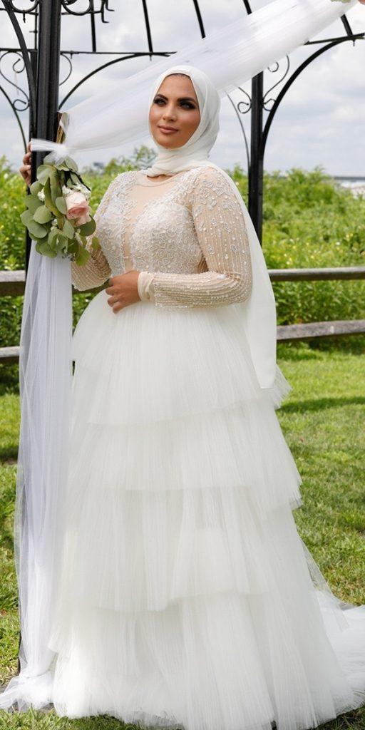 plus size ball gowns wedding dresses with illusion sleeves sequins ruffled skirt demetrios