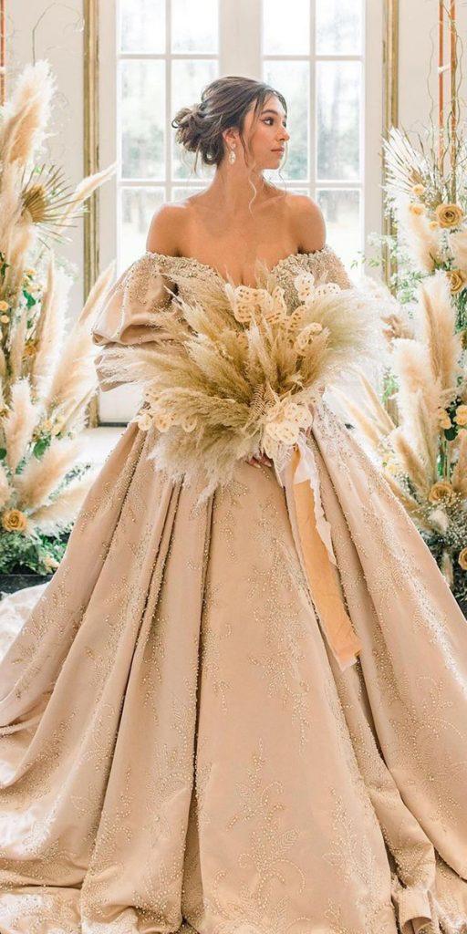 princess wedding dresses ball gown off the shoulder with sleeves ysamakino