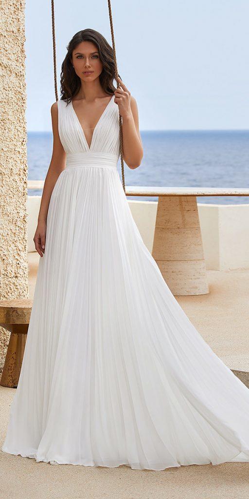 princess wedding dresses simple a line v neckline greek pronovias