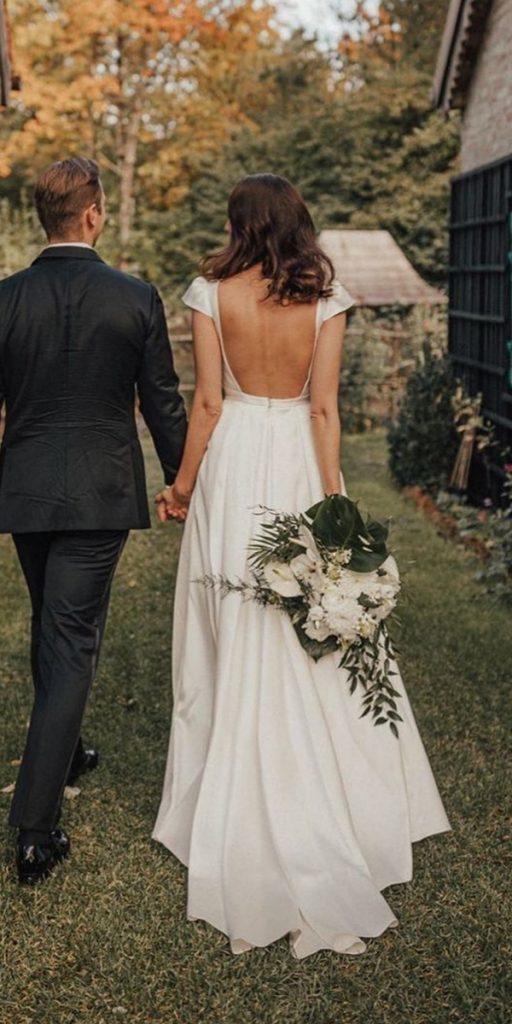 rustic wedding dresses a line low back with cap sleeves bohemian marinahuberfotografie