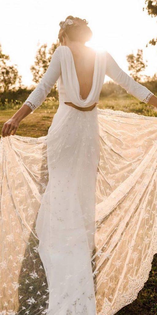 rustic wedding dresses with long sleeves low back greek style boho rimearodaki