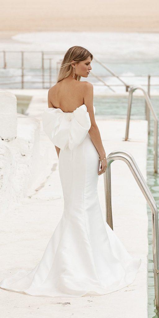satin mermaid wedding dresses low back with bow beach simple one day