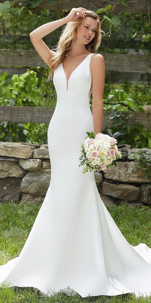 satin mermaid wedding dresses simple beach sexy v neckline mori lee
