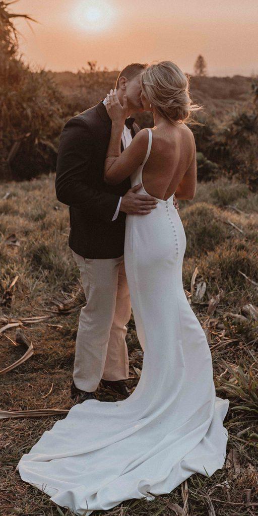 simple wedding dresses with spaghetti straps low back with train made with love bridal