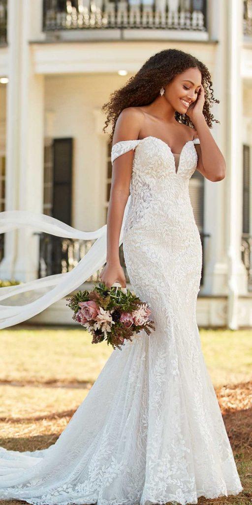 sweetheart mermaid wedding dresses off the shoulder strapless neckline train martina lina