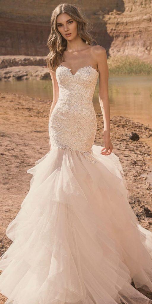 sweetheart mermaid wedding dresses strapless neckline beaded jeweled tulle skirt pninatornai