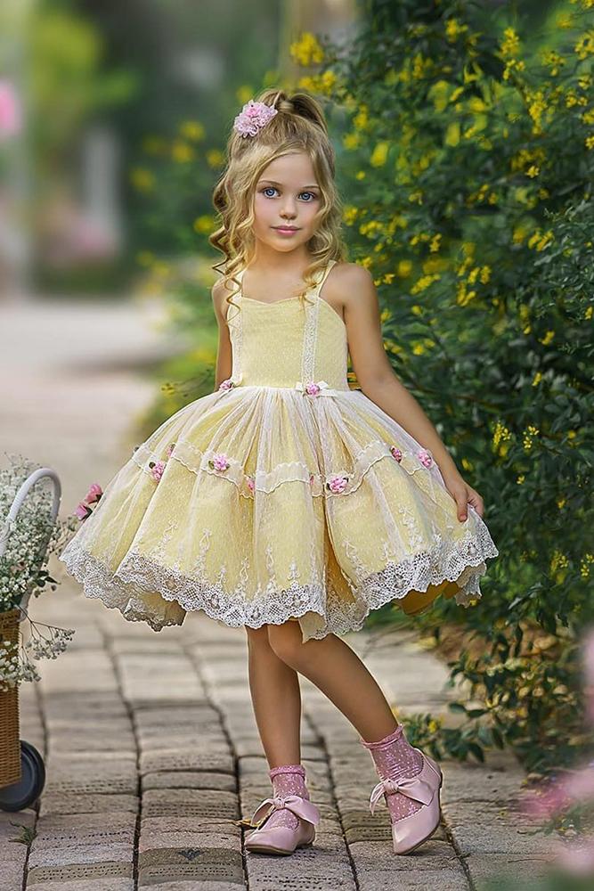 tutu flower girl dresses yellow with lace beach rustic old classic